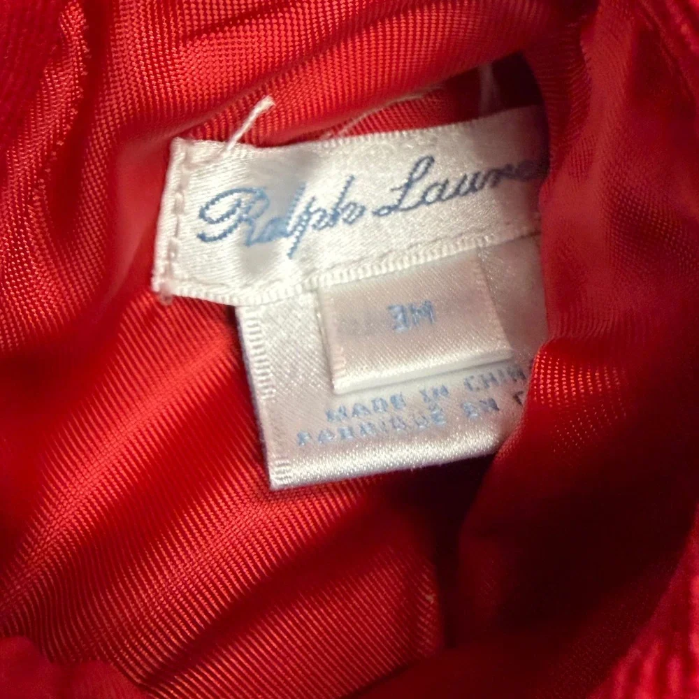 Ralph Lauren Baby Girls Red Corduroy Holiday Dress Velvet Trim Diaper Cover 3M